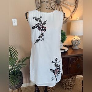White House Black Market White Blouse with Black Floral Design
